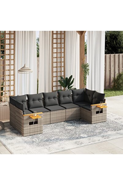 vidaxl Set canapele de gradina, 7 piese, cu perne, gri, poliratan