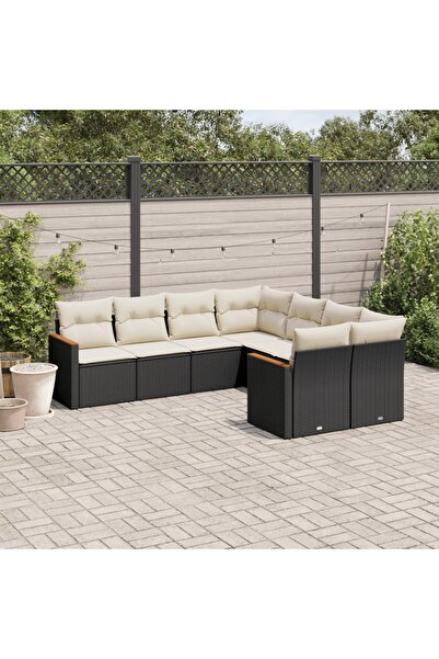 vidaxl Set mobilier de gradina cu perne, 8 piese, negru, poliratan