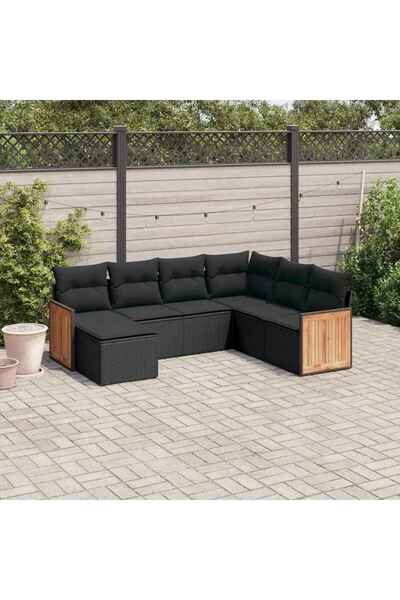vidaxl Set canapele de gradina cu perne, 7 piese, negru, poliratan