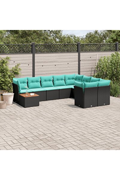 vidaxl Set canapele de gradina cu perne, 10 piese, negru, poliratan