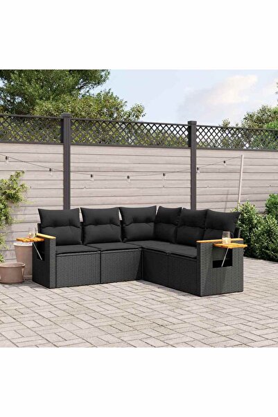 vidaxl Set mobilier de gradina cu perne, 5 piese, negru, poliratan