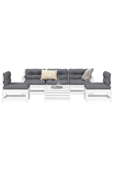 vidaxl Set canapea de gradina, 6 piese, alb, lemn masiv pin