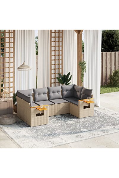 vidaxl Set canapele de gradina cu perne, 6 piese, bej, poliratan