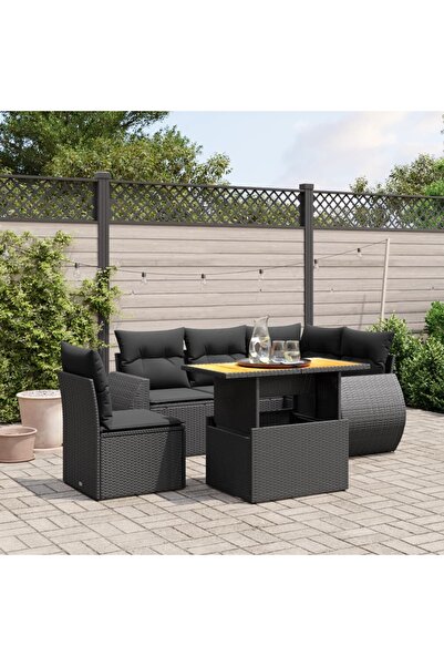 vidaxl Set mobilier de gradina cu perne, 6 piese, negru, poliratan