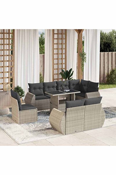 vidaxl Set canapele de gradina cu perne, 9 piese gri deschis poliratan