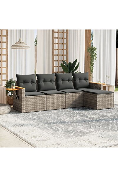 vidaxl Set canapea de gradina cu perne, 5 piese, gri, poliratan
