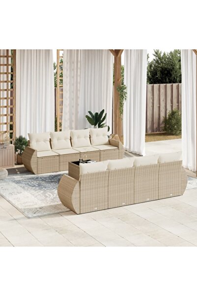 vidaxl Set canapele de gradina, 9 piese, cu perne, bej, poliratan