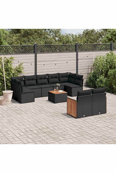vidaxl Set canapele de gradina cu perne, 10 piese, negru, poliratan