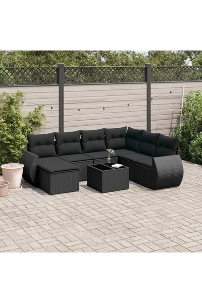 vidaxl Set mobilier de gradina cu perne, 8 piese, negru, poliratan
