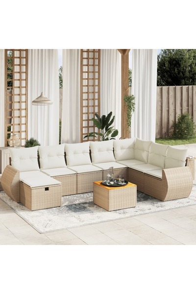 vidaxl Set canapele de gradina, 9 piese, cu perne, bej, poliratan