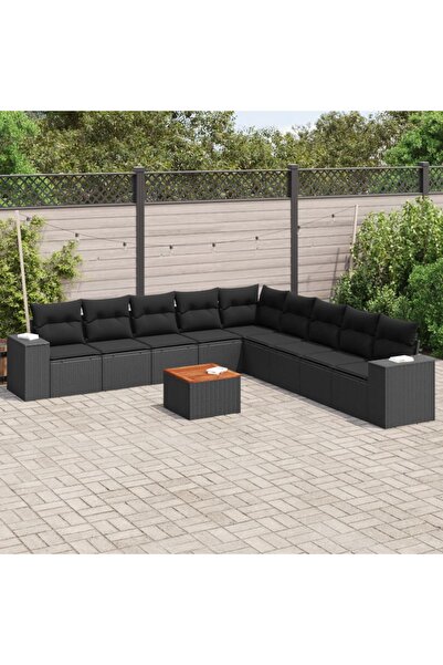vidaxl Set canapele de gradina cu perne, 10 piese, negru, poliratan