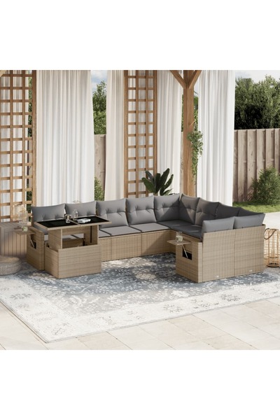vidaxl Set canapele de gradina cu perne, 10 piese, bej, poliratan