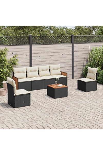 vidaxl Set canapele de gradina cu perne, 7 piese, negru, poliratan
