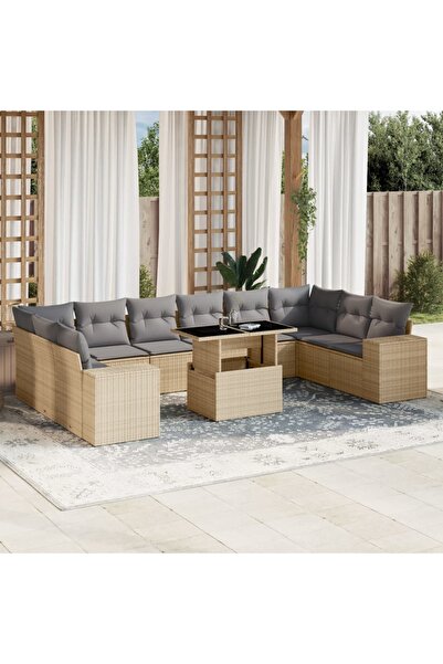 vidaxl Set canapele de gradina cu perne, 11 piese, bej, poliratan