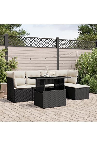 vidaxl Set mobilier de gradina cu perne, 6 piese, negru, poliratan