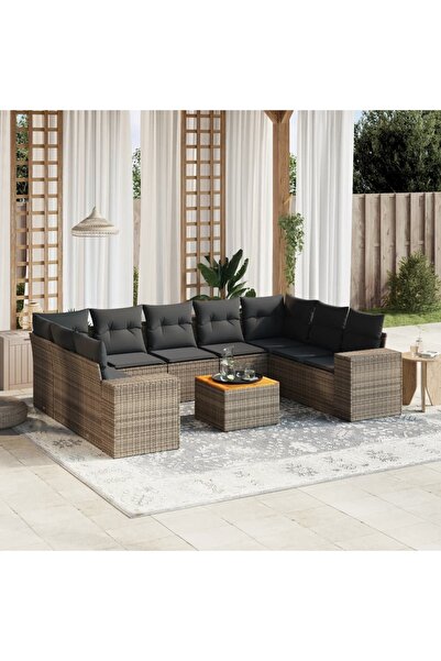 vidaxl Set mobilier de gradina cu perne, 10 piese, gri, poliratan