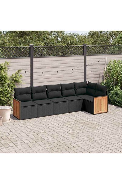 vidaxl Set mobilier de gradina cu perne, 6 piese, negru, poliratan