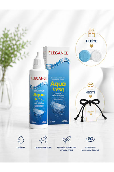 Elegance Aqua Fresh Lens Solüsyonu 250 ml + Lens Kabı & Güneş Gözlüğü İpi Hed...