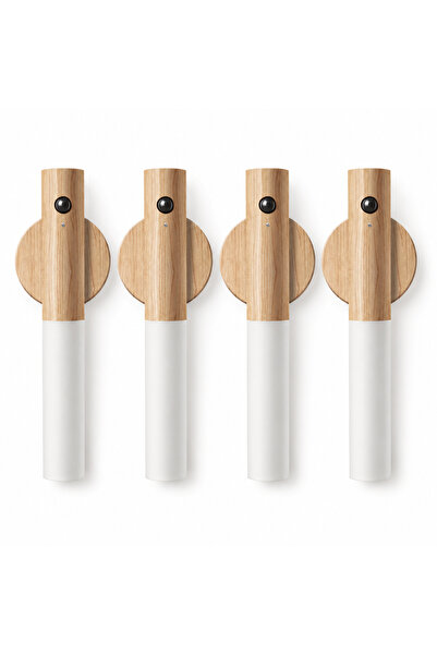 Rti Set of 4 Smart Wall Lamps with Warm Lighting and Elegant Wood Accents