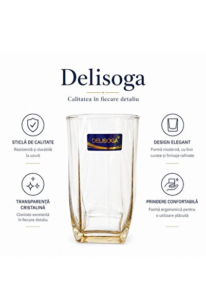Delisoga Set 6 pahare din sticlă premium, ideale pentru apă, suc, 335 ml, 12x7 cm