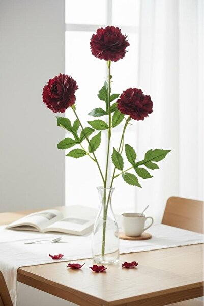 Nettenevime Yapay Çiçek Kasımpatı BORDO Uzun Dal 3 Çiçekli 77Cm