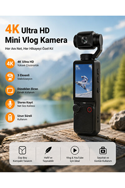 TeknolojiSA Pocket3 Pro 4K Mini Vlog Kamerası Döner Lensli Taşınabilir Dijita...