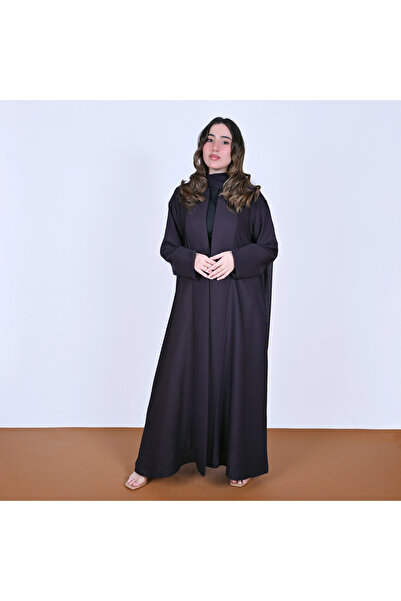 HAWRAA ABAYA عباية لف ارجوانية بتصميم عملي بثنيات قماشية على الاكمام والواجهة