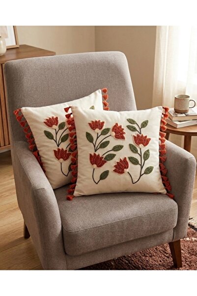 Cotton غطاء وسادة مزين بشراشيب على الحواف من قطعتين