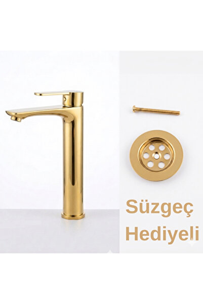 KAVİTİCARET Gold Lüks Seri Yüksek Gövdeli Çanak Lavabo Bataryası - Modern Ban...