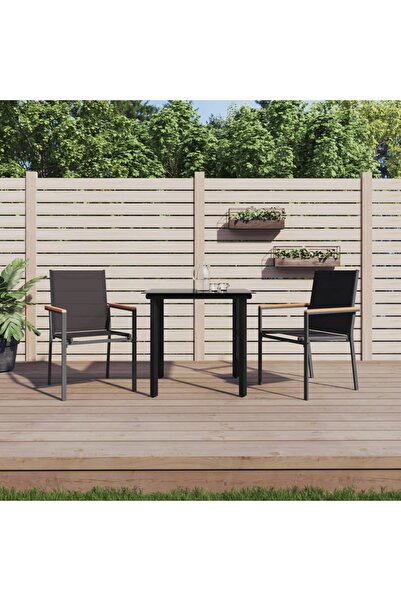 vidaxl Set mobilier de gradina, 3 piese, negru, textilena È™i otel