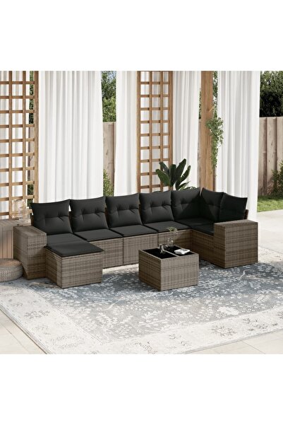 vidaxl Garden sofa set with cushions, 8 pieces, grey, polyrattan