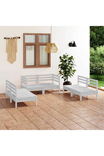 vidaxl Set mobilier de gradina, 6 piese, alb, lemn masiv de pin