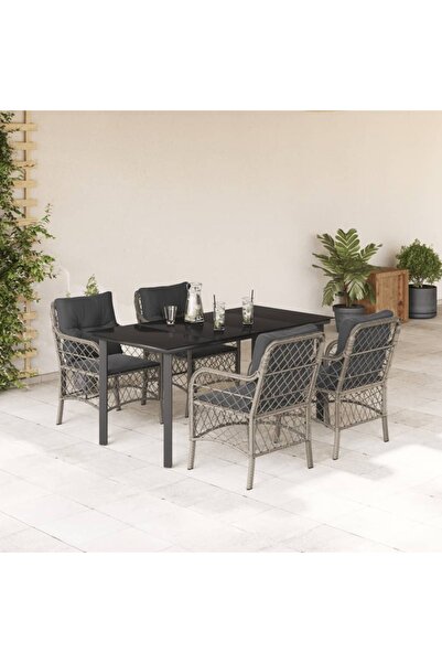 vidaxl Garden furniture set with cushions, 5 pieces, light grey polyrattan
