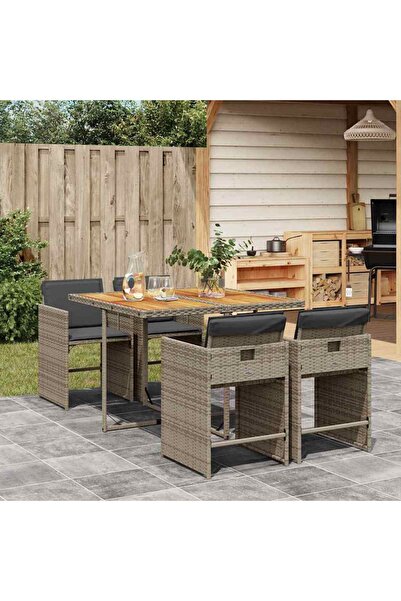 vidaxl Garden furniture set with cushions, 5 pieces, grey, polyrattan