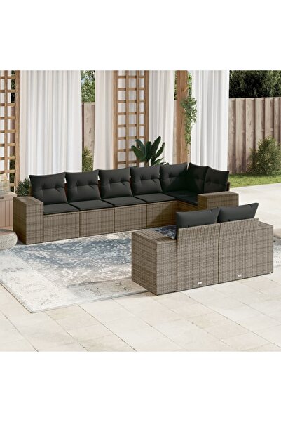 vidaxl Garden sofa set with cushions, 8 pieces, grey, polyrattan