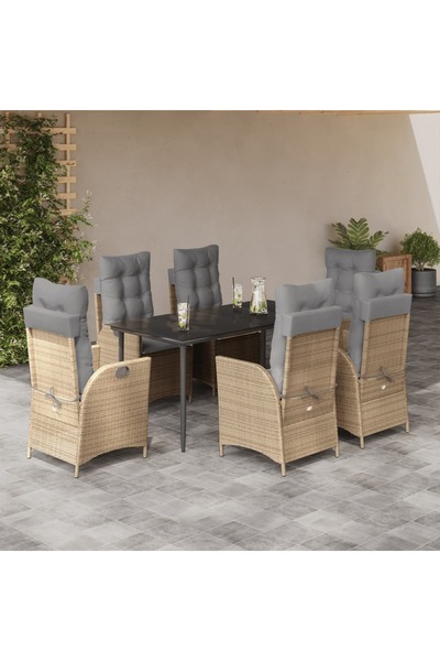 vidaxl Set de masa pentru gradina, 7 piese, cu perne, bej, poliratan