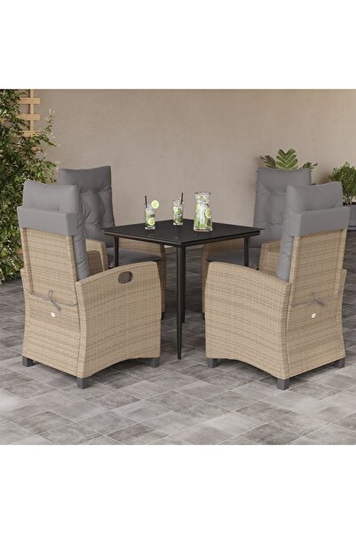 vidaxl Set mobilier pentru gradina, 5 piese, cu perne, bej, poliratan