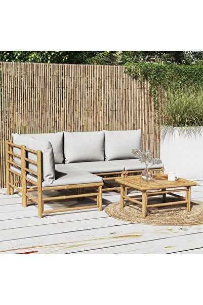 Concept Set mobilier de grădină cu perne gri deschis, 5 piese, bambus