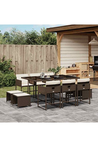 vidaxl Garden furniture set with cushions, 11 pieces, brown, polyrattan