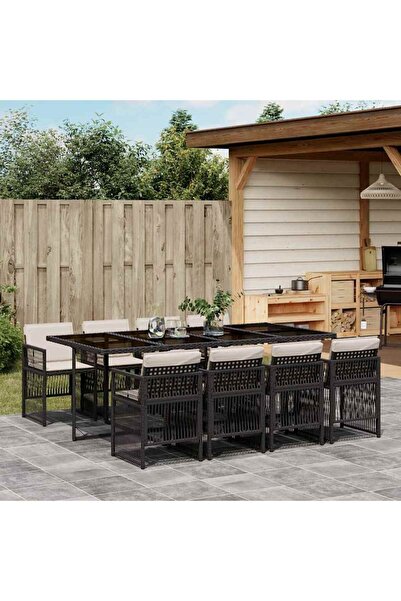 vidaxl Set mobilier de gradina cu perne, 9 piese, negru, poliratan