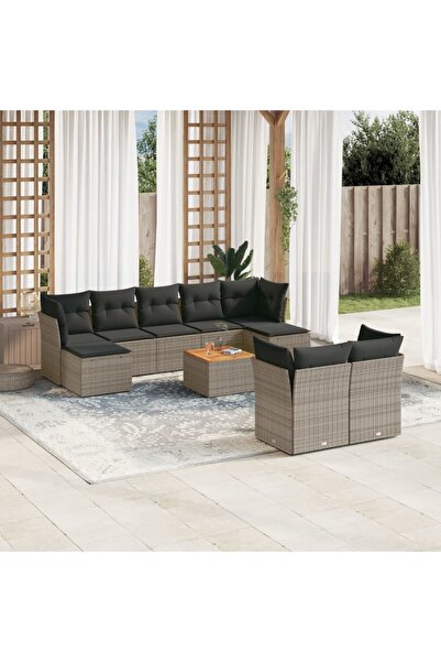vidaxl Garden furniture set with cushions, 10 pieces, grey, polyrattan