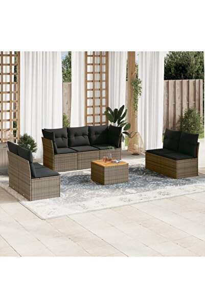 vidaxl Garden sofa set with cushions, 8 pieces, grey, polyrattan