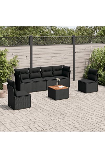 vidaxl Set canapele de gradina cu perne, 7 piese, negru, poliratan