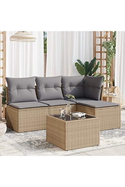 vidaxl Set canapele de gradina cu perne, 5 piese, bej, poliratan