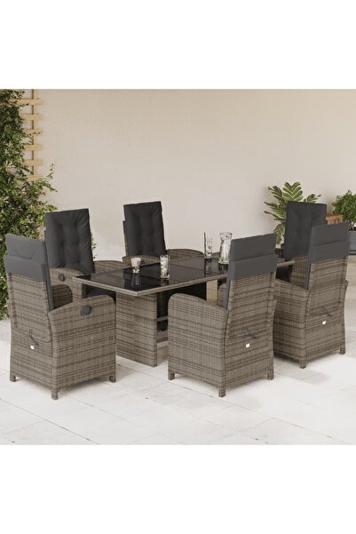 vidaxl Garden furniture set with cushions, 7 pieces, grey, polyrattan