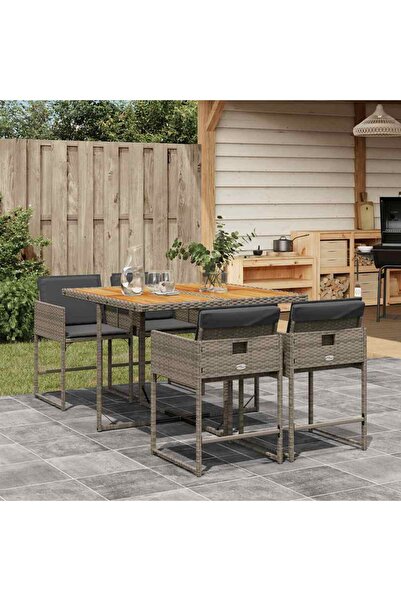 vidaxl Set mobilier de gradina cu perne, 5 piese, gri, poliratan