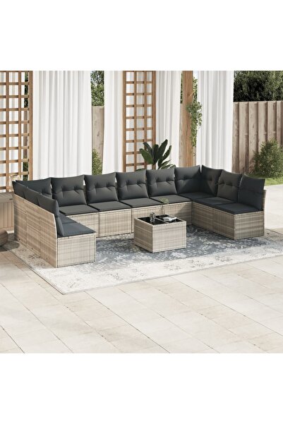 vidaxl Set canapele de gradina cu perne, 11 piese, gri, poliratan