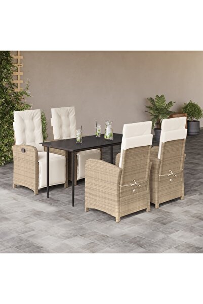vidaxl Set mobilier de gradina cu perne, 5 piese, bej, poliratan