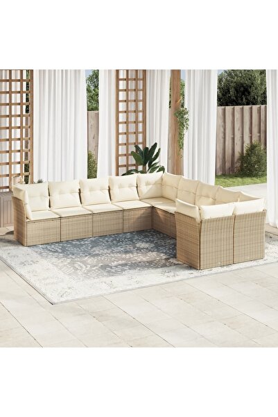 vidaxl Garden sofa set with cushions, 10 pieces, beige, polyrattan