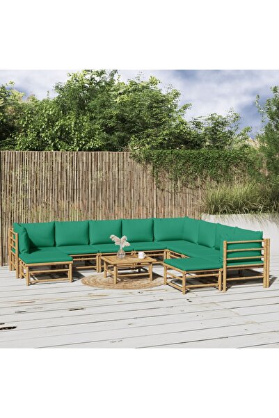 Concept Set mobilier de grădină cu perne verzi, 11 piese, bambus